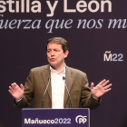 Alfonso Fernández Mañueco, durante su intervención en el mitin de Soria. ICAL
