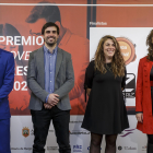 Francisco del Olmo (Difadi), Adrián Elosúa (Camperizaciones S.L),  Laura Ausín (Hasta la cocina) y Ana María Sedano (Embutidos Rioseras), finalistas del premio. S. O.