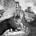 Recreación de Isidro Gil sobre la entrada de Cueva Mayor en el siglo XIX. ECB