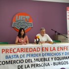 Los representantes de Federación de Servicios de UGT, Yolanda Zamorano y Luis Guitérrez, durante la exposición de motivos para convocar la huelga en el comercio.