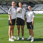 Las jugadoras del Burgos CF Elisa Ayuso, Oriana Martínez e Irene Mateo.