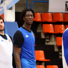 Ramón Vilá, Abdou Thiam y Jacobo Díaz durante uno de los entrenamientos en El Plantío previos al derbi contra el San Pablo.