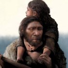 Recreación de un padre neandertal con su hija.