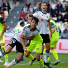 Álex Bermejo, durante un partido con el Burgos CF.