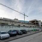 Obras en el edificio sede de la Policía Local y Bomberos de Burgos, desde la parte trasera.