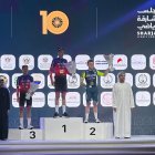 Mario Aparicio y Jambaljamts Sainbayar, en el podio de la etapa