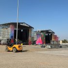 Trabajos de montaje ayer de los escenarios y la infraestructura del recinto del festival Sonorama, que arranca el 6 de agosto en Aranda de Duero