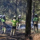Un grupo de bomberos trabaja en la extinción del fuego en el Castillo.