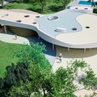 Imagen del proyecto del edificio central de las piscinas exteriores de El Plantío que el estudio Barrio y Cameno comparte en su página web.