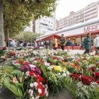 Puestos de venta de flores, junto al Mercado Norte provisional de Burgos, para el Día de Todos los Santos.