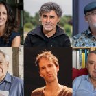 Arriba, de i. a d.: María Oruña, Pedro Simón y Fernando Aramburu. Abajo: Moisés Pascual Pozas, Hans Laguna y Manuel Vilas.