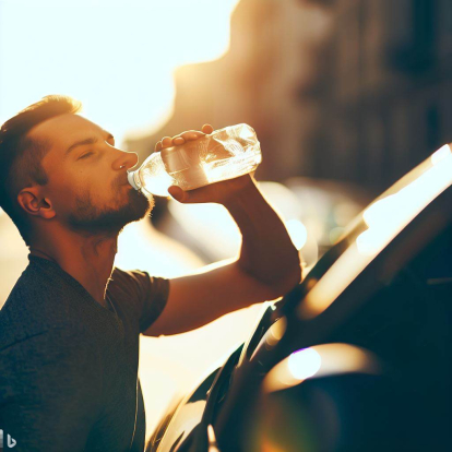 Lleva contigo una botella de agua para mantenerte hidratado. Pero no la dejes dentro del coche.