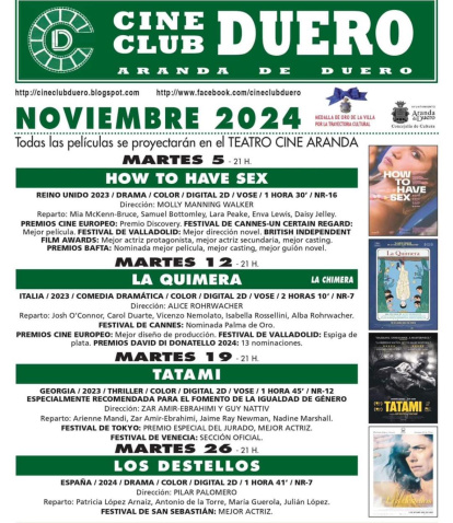 Programa de CineClub Duero para noviembre