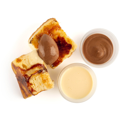 Torrija con cremoso de chocolate y crema inglesa de pastelería El Colofón.