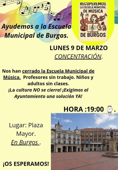 Cartel que circula en redes sociales de la movilización de apoyo a la Escuela de Música.