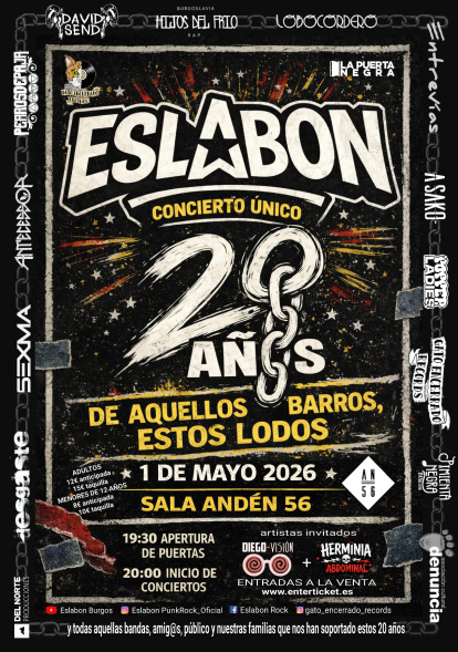 Cartel del 20 aniversario de Eslabon con los grupos invitados.