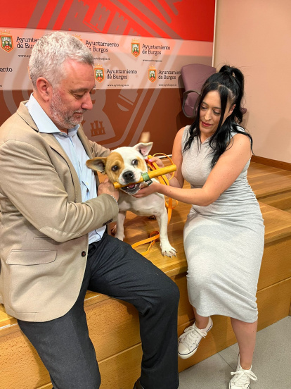 Carlos Niño y Sandra Bermejo con Ulises, que busca un hogar definitivo.